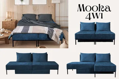 Produktbild von Kaiser Möbel Betten, Sofa mit schlaffunktion, Ecksofa, Liegestuhl,  MOOKA 4in1-Multifunktions-System, stoff Velo Dunkelblau