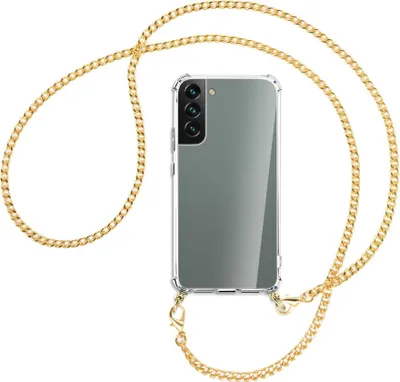 Produktbild von Handykette Backcover-Schutzhülle mit Band (Metall goldfarben) für Samsung Galaxy S22 5G (S901) - goldfarbene Kette