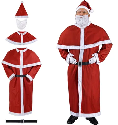 Immagine prodotto di Detex Costume Babbo Natale Completo 5 pz. Vestito Abito Abbigliamento Adulti con Barbar e Cintura Taglia M-XXL