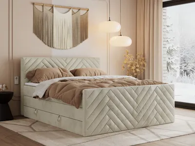 Produktbild von MKS MEBLE Boxspringbett 140x200 mit Bettkasten Matratze H4 - Paris King Duo - Beige Velvet