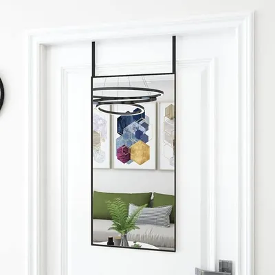 Image de Miroir de porte noir, 40x80 cm, en verre et aluminium. Miroir mural, miroir sans perçage, miroir à suspendre pour porte, miroir d'entrée, miroir pour dressing