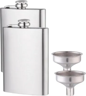 Produktbild von Famanu Flachmann Set 2er Edelstahl 304 8 oz mit Trichter - Silber