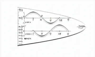 Produktbild von Parabellineal, transparent, mit 2 getrennten Kurven, Sinus- Cosinus-