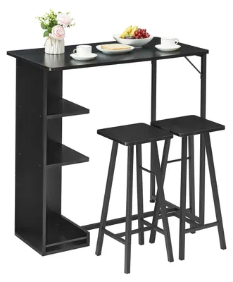 Image de Table de bar avec chaises pour 2 personnes - Ensemble 3 pièces - Étagère à 3 niveaux pour le rangement - Peu encombrante - Pour la cuisine et la chambre - Bleu