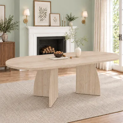 Productafbeelding van Uittrekbare eettafel, 150/200 x 90 cm, geschikt voor 6-8 personen, eettafel met afgeronde hoeken, uittrekbare eettafel in een eenvoudige stijl