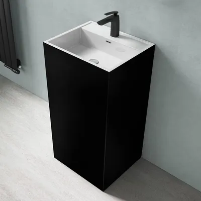 Produktbild von doporro freistehendes Standwaschbecken BTH: 50x42x90cm innnen weiß+außen schwarz aus Mineralguss Waschtisch Waschplatz Standsäule colossum34