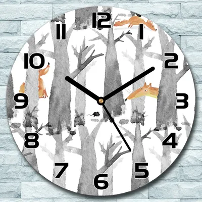 Produktbild von Wanduhr aus Glas Rund fi 30 Aquarell Tiere Fuchs Quarz Deko Wohnzimmer Büro