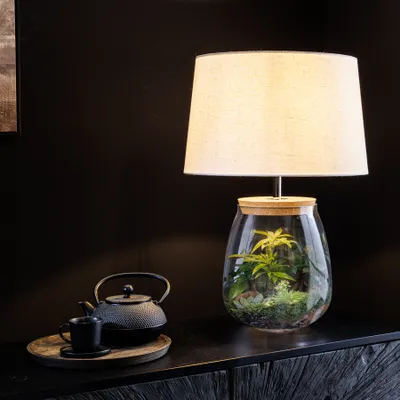 Produktbild von riess-ambiente Befüllbare Tischlampe CLASSICO 60cm weiß transparent Glas mit Leinenschirm Tischleuchte Lampe Leuchte Nachttischlampe