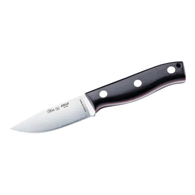 Produktbild von Nieto Gürtelmesser GRILLO Stahl Böhler N695 Grenadillgriff rot-gelbe Fiberglas-Liner Öse dunkelbraune Lederscheide