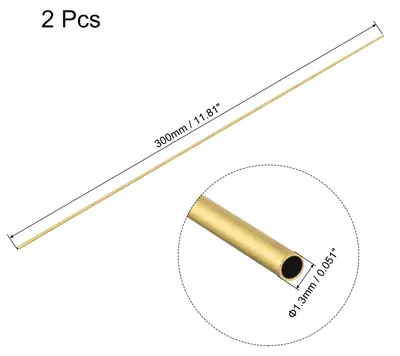 Produktbild von 2 Stš¹ck 300mm Lange Messingrohr 1,3mm Au?endurchmesser, Nahtlose Gerades Rohr 0,15mm Wandst?rke, Messing Rundrohr fš¹r Industrie Bauwesen Garten Haushalt Bastelarbeiten Dekoration