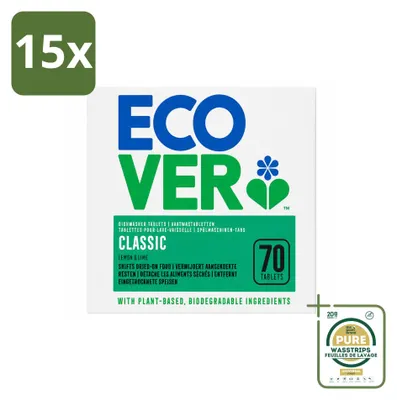 Produktbild von 15 x Ecover Classic Spülmaschinentabs - Zitrone & Limette - Vorratspackung - 15 Stücke