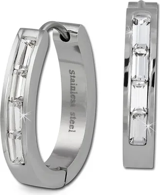 Produktbild von Amello Edelstahl Creolen Damen Zirkonia Ohrringe silber weiß Oval ESOS08W
