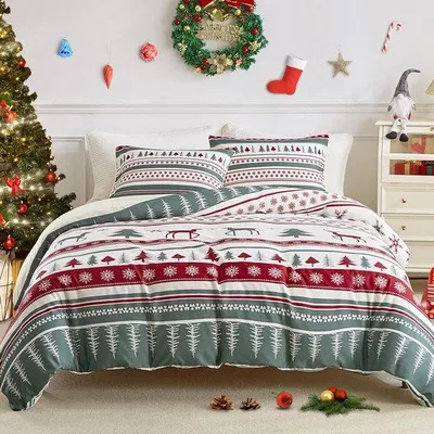 Obrázek produktu pro Sada vánoční povlečení Unyqoos® – povlak na peřinu 240 x 260 cm se dvěma povlaky na polštáře 65 x 65 cm, motiv vánočního stromku, zapínání na zip