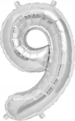 Image de Chiffre 9 NEUN Ballon en plastique argenté 100 cm, 1 pièce
