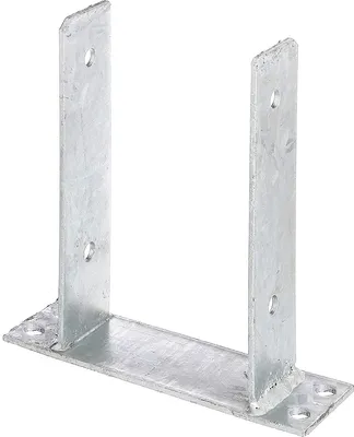 A U-shaped metal bracket for mounting posts.