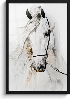 Produktbild von MuchoWow® MuchoWow® Gerahmtes Poster Pferd - Aquarell - Tiere - Weiß 40x60 cm - Poster mit zchwarzem Bilderrahmen - Papierdruck - Wandbilder