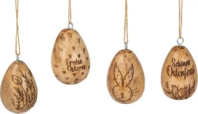 Produktbild von Osterschmuck Hänger Osterei Osterdekoration Hänger Ei -1 Set aus 4 Stück-7 cm Dekoanhänger Osterstrauß aus Mangoholz