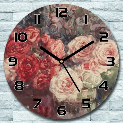 Produktbild von Wanduhr aus Glas Rund fi 30 Vintage Rosenstrauß Quarz Deko Schlafzimmer Büro