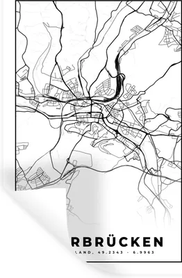Obrázok produktu pre MuchoWow® Nálepka na stenu - Saarbrücken - Mapa mesta - Mapa - 20x30cm - Samolepiaca a polohovateľná