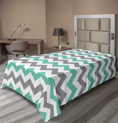 Produktbild von ABAKUHAUS Winkel Bettlaken, Zickzack Motiven Geometrisch Gewellte Fischgrätenstich Streifen Muster, weiches bequemes oberes Bettlaken für ein Nachbildungatives Bett 1 Stück 190 cm x 100 cm, Seafoam Grau Weiß