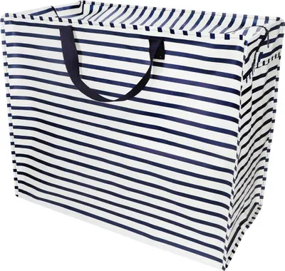 Zdjęcie produktu dla Torba LS-LebenStil XXL, wzór w pasy marynistyczne, 55 cm, składana, wykonana z tworzywa sztucznego. Idealna jako torba na zakupy, pojemnik pod łóżkiem, torba do przechowywania ubrań, pościeli, poduszek