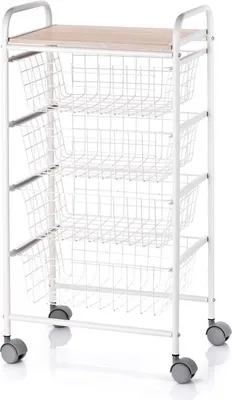 Immagine prodotto di DON HIERRO - Carrello da cucina con 4 cestelli estraibili - Carrello versatile, bianco/faggio, FIESTA