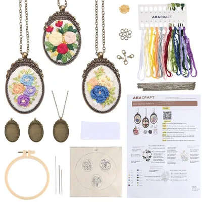 Stickerei-Ketten-Bausatz, 3er-Set, mit Anleitung, Blumen-Motiv