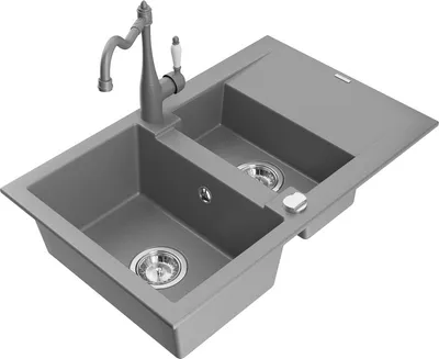 Produktbild von Mexen Gaspar 1,5-Becken-Granitspüle mit Abtropffläche und Mischbatterie Carla, Grau - 6507-71-670700-71