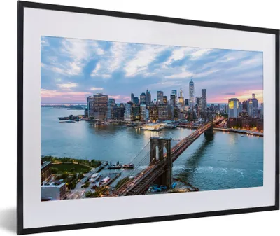 Produktbild von MuchoWow® Gerahmtes Poster New York - Skyline - Brücke 60x40 cm - Poster mit Schwarzem Bilderrahmen Wandposter Rahmen Foto Bilder - Schlafzimmer - Plakat in Rahmen - Drucken