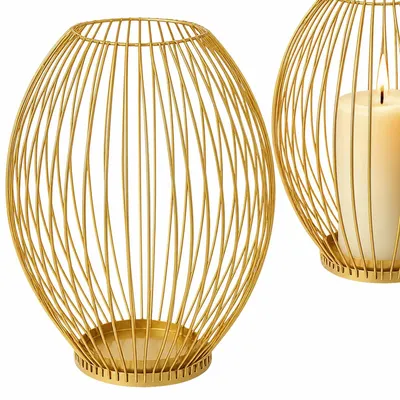 Produktbild von Kerzenhalter Windlicht Metall Gold 18 x 16 cm Deko Kerzenständer Loft Glamour