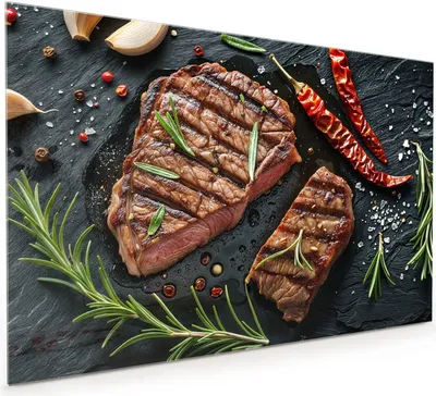 Produktbild von Küchenrückwand Spritzschutz Glas mit Motiv Gegrilltes Steak 40 x 40 cm