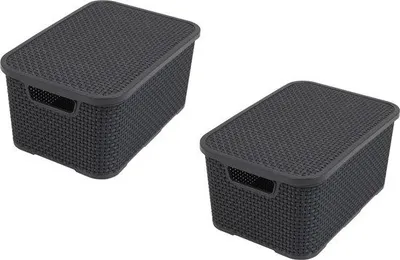 Produktbild von Famanu Aufbewahrungskörbe mit Deckel - 2-teilig, 10 l, anthrazit