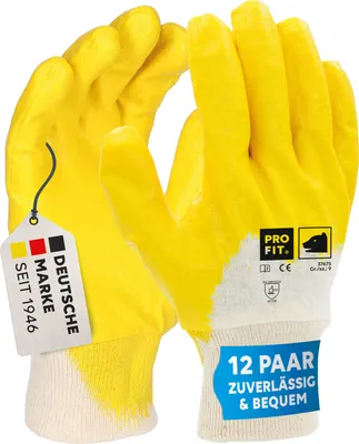 Produktbild von PRO FIT Nitril-Handschuh 12 Paar – Arbeitshandschuhe, Mechaniker-Handschuh, Schutzhandschuhe, Gartenhandschuhe ¾ beschichtet, Montagehandschuhe,Gr.10