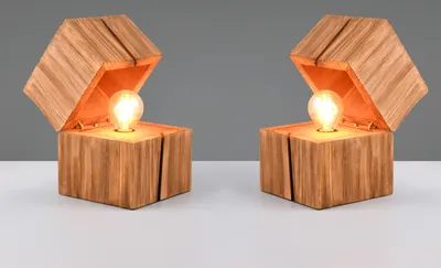 Produktbild von 2er SET kleine ausgefallene LED Tischlampen aus Naturholz, Nachttischleuchten