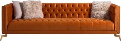 Produktbild von Casa Padrino Luxus Chesterfield 3er Sofa Orange / Messingfarben 240 x 85 x H. 75 cm - Chesterfield Wohnzimmer Sofa - Chesterfield Wohnzimmer Möbel - Luxus Kollektion