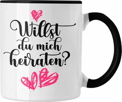 Produktbild von Trendation - Heiratsantrag Ideen Überraschung Mann Frau Heiratsantragsgeschenk Gechenke Tasse Verlobung Heiraten (Schwarz)