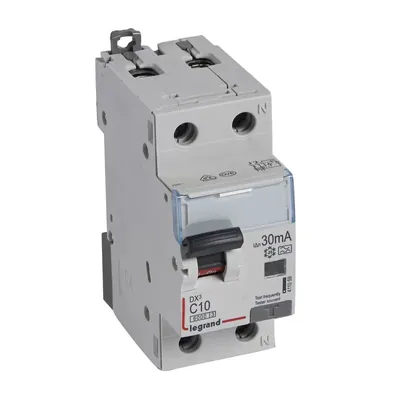 Immagine prodotto di Legrand DX3 RCCB caratteristico C, 10A, 1P+N, 6kA, 30mA, tipo A, 230VAC, 2TE 411059