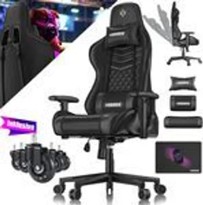 Produktbild von KESSER® Gamingstuhl mit Kopfstütze & Lendenkissen Ergonomischer Gaming Sessel 150kg belastbar 360° Armlehne Drehbarer Schreibtischstuhl Schwarz
