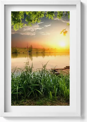 Produktbild von Sonnenuntergang, Sommertage– Wandbild mit Rahmen – Gerahmtes Bild  – Wanddekoration – 40x60 cm – Weiß
