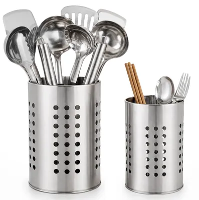 2er Set Edelstahl-Besteckhalter, rund, 18 cm & 16,5 cm