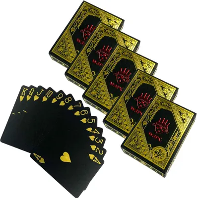 Produktbild von 5x 54 Blatt Wasserfeste Premium Plastik Spielkarten Schwarz | Profi Pokerkarten | Kunststoff Poker Skat Karten | Playing Cards