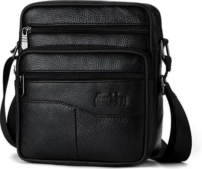 Image de CarryQuest® - Sac bandoulière pour homme, en cuir véritable, noir