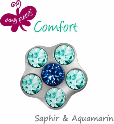 Produktbild von Medizinische Ohrstecker Erstohrstecker Ohrringe Blume Saphir & Aquamarin