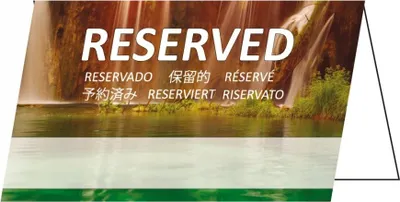 Produktbild von 50 Stück neutrale Tischkarten Tischaufsteller reserviert ( TK-113 ) Urlaub Wasserfall Erholung Gastronomiekarten zur Reservierung der Tische ihrer Feier