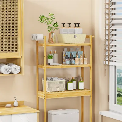 Produktbild von WISFOR Badregal Toilettenregal, Badezimmerregal mit Regal, Waschmaschinenregal Platzsparend, inklusive Kippschutz