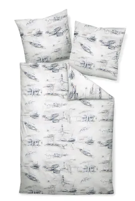 Produktbild von LOESCHEN Janine Design Mako-Satin Bettwäsche-Garnitur moments 98101 Farbe seeblau Größe 135x200 + 80x80 cm