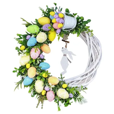 Produktbild von Osterkranz Flachdruck Eiergirlande Anhänger mit hängenden Kaninchendekoration Wohneinrichtung-D