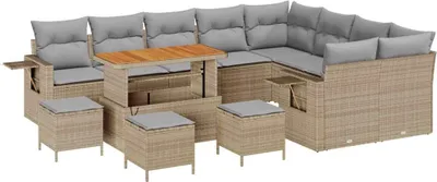 Produktbild von vidaXL Gartensofa-set mit Kissen 13 pcs Beige und Hellgrau Poly-Rattan