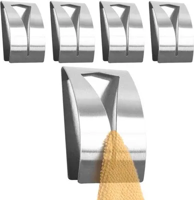 Produktbild von Unyqoos® selbstklebende Edelstahlhaken 5er‑Set – Bad & Küche, ohne Bohren mit wasserfester Klebefläche, platzsparend zum Aufhängen von Handtüchern