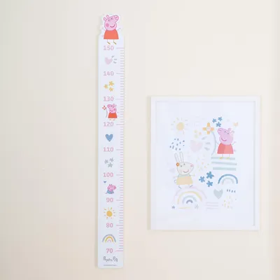 Productafbeelding van roba Meetlint voor kinderen Peppa Pig - Schaal van 70 cm tot 150 cm, geschikt voor meisjes en jongens - Meetlint voor kinderkamers - Hout, wit/roze
